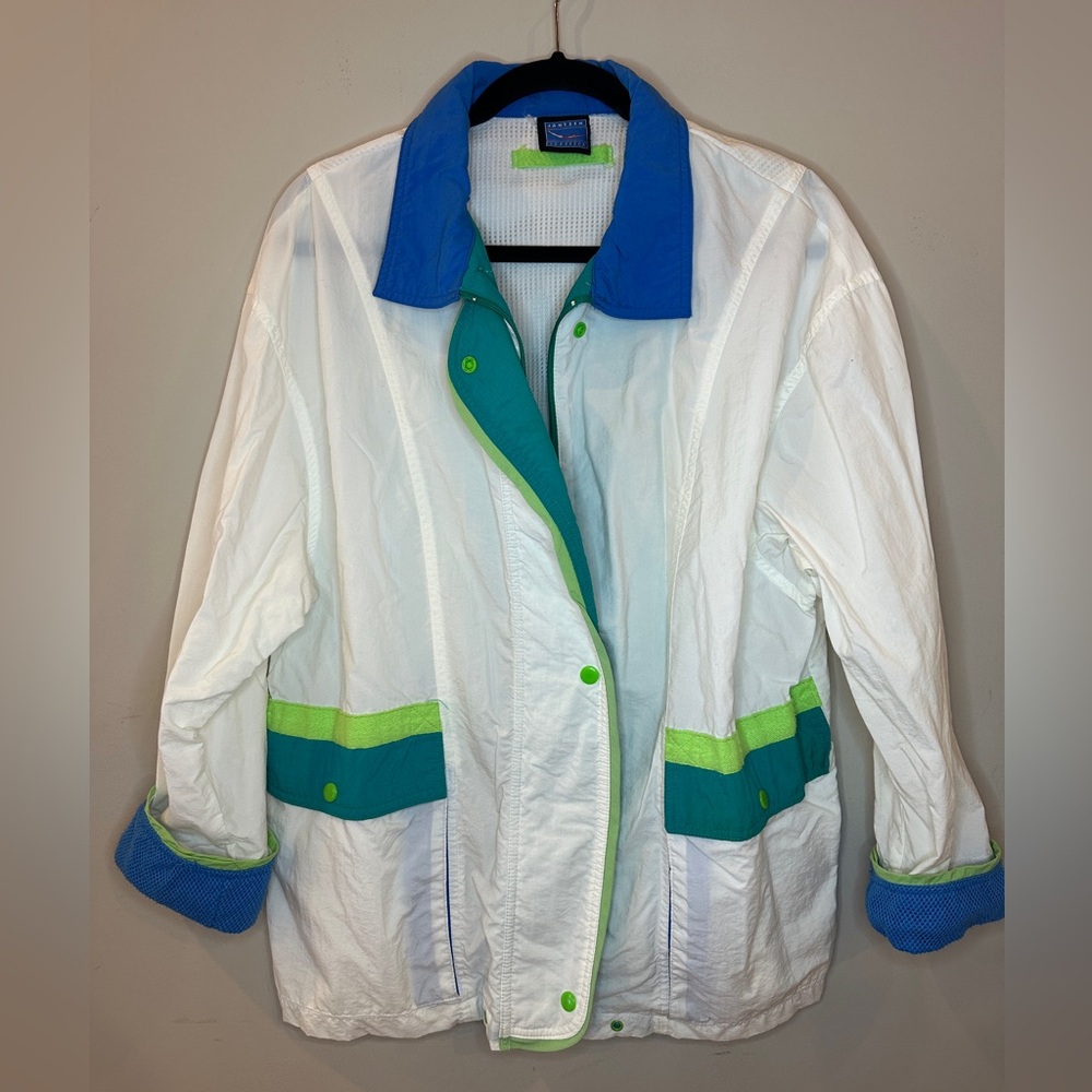 Jantzen White Blue Vintage Windbreaker Jacket Size Medium